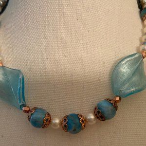 Aqua Blue Glass Beaded Choker/Necklace